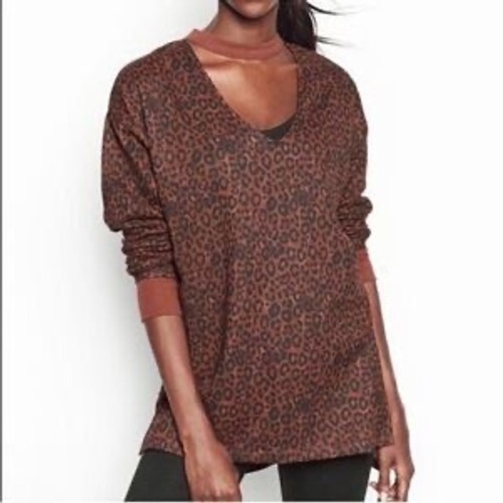 Victoria's Secret Sport Brown Animal Print Oversized Sweatshirt Size Medium